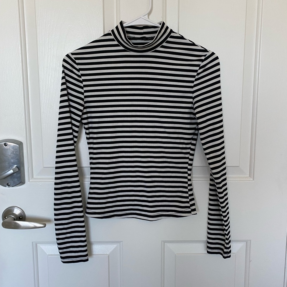SHEIN Black & White Striped Long-Sleeve Mock Neck Top